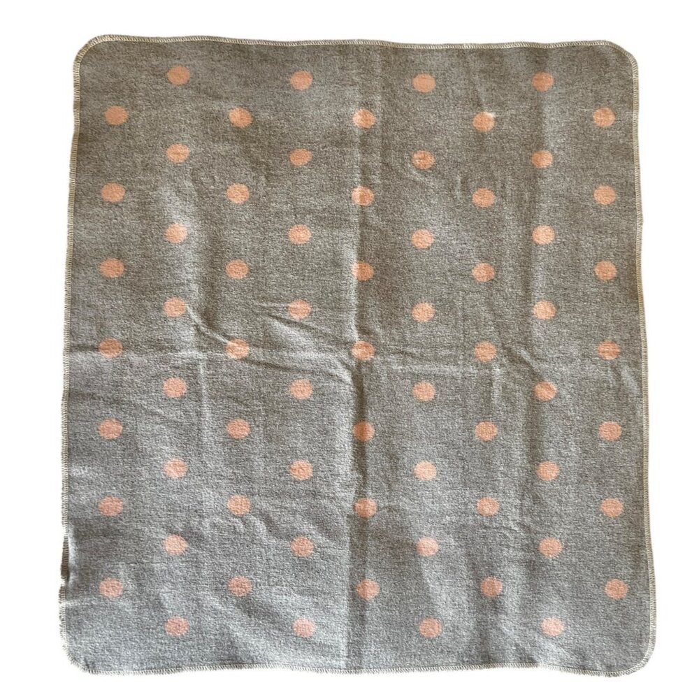 David Fussenegger Reversible Baby Blanket 30x26.5 Gray & Peach Polka Dot Flannel